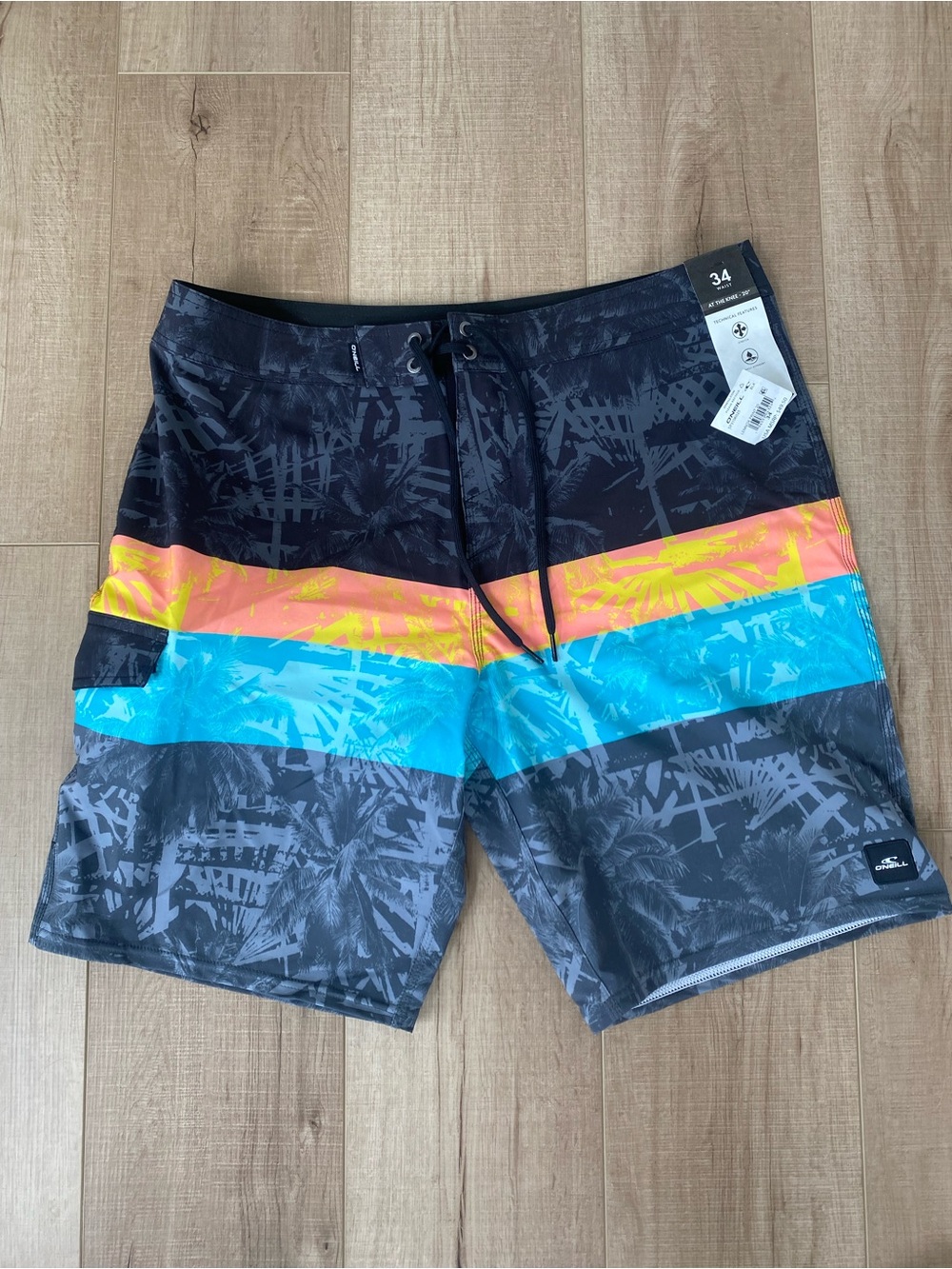 O'Neill Black Boardshorts with Orange and Blue Stripes